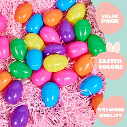 JOYIN 3.15" Easter Eggs, Large Fillable Plastic Eggs Empty Colorful Bright Eggshells with Hinge for Easter Hunt, Filling Treats, Party Favor, Basket Stuffers, Classroom Prize Supplies, 100PCS