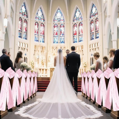 Knitgrip Large Wedding Pew Bows - Elegant Satin Ribbon Decorations | 12 x 29.5 Inch | Pink, 24 Pcs