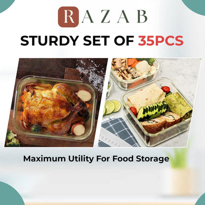 Razab Glass Food Storage Containers Set - 35 Pc Airtight Meal Prep Bento Boxes, BPA-Free & Leak Proof