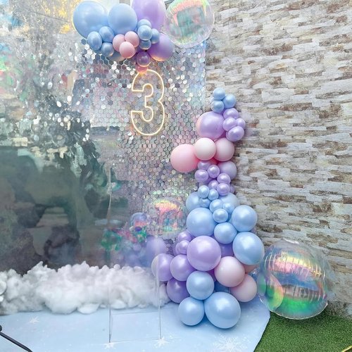 HILAVO 60Pcs 12-Inch Metallic Pastel Balloons - Iridescent Pink, Blue & Purple for Girls' Birthday Parties