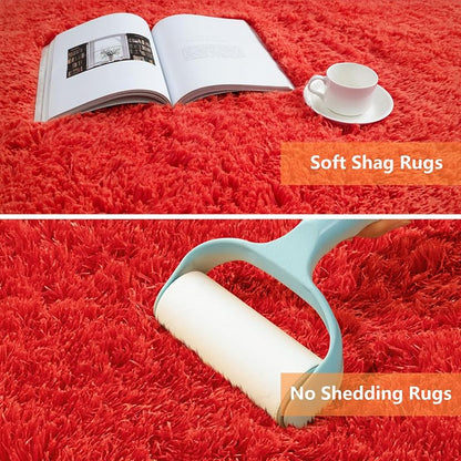 Red 6' x 9' Ultra Soft Shag Area Rug for Bedroom & Living Room (Variation: Red+6' x 9' Rectangular) - Non-Slip Plush Home Decor