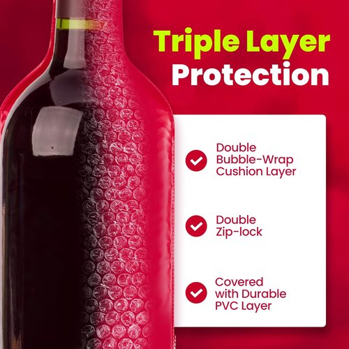 Liquid Spectrum Reusable Wine Protector Travel Bag by Bottle Shield (3-Pack) - Bubble Cushioning Wrap Suit - Unbreakable Bottle Sleeve, Leak Proof - Wine Tote Bags Accessory for Suitcase Luggage, Red