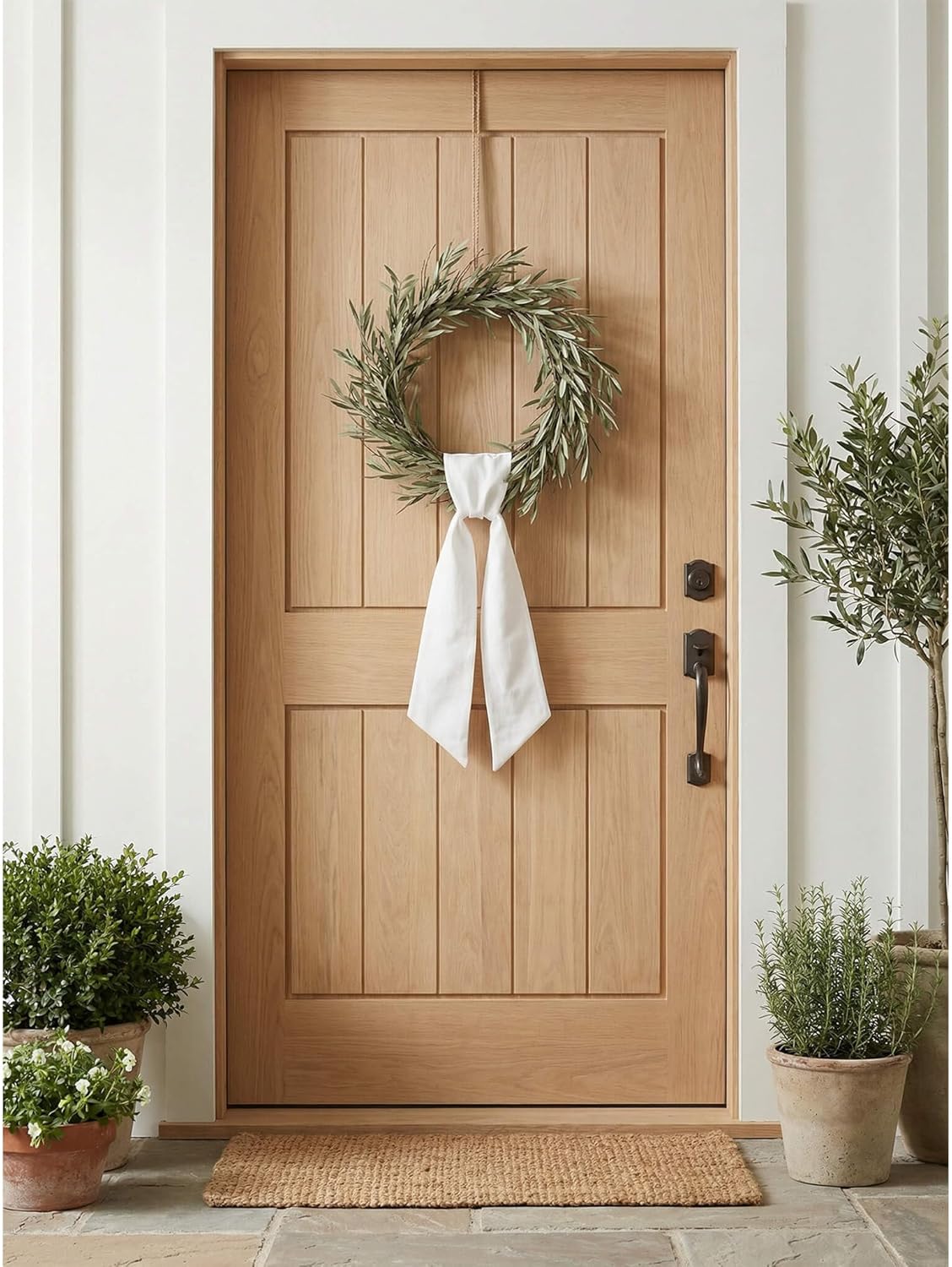 Skiennix White Linen-Style Wreath Sash - 2 Pieces, 55"x5.1" Blank Ribbon for DIY Embroidery & Holiday Decor