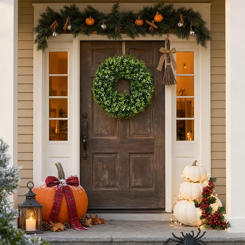 26in Artificial Christmas Wreath with Greenery, White-Berries