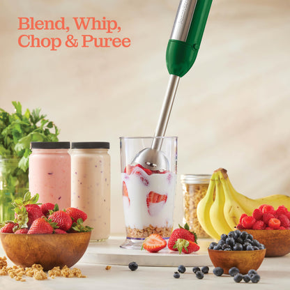 Powerful Immersion Blender, Electric Hand Blender 500 Watt with Turbo Mode, Detachable Base. Handheld Kitchen Blender Stick for Soup, Smoothie, Puree, Baby Food, 304 Stainless Steel Blades (Green)