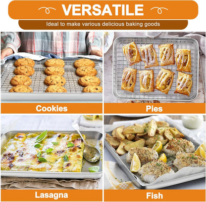 TeamFar Stainless Steel Baking Sheet Set - Heavy Duty Non-Toxic Cookie Pans & Cooling Racks | 6 PCS (3 Pans + 3 Racks)