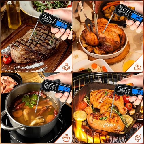 Instant Read Meat Thermometer - Fast, Accurate Digital Food Thermometer with Magnet & Backlight (Black)