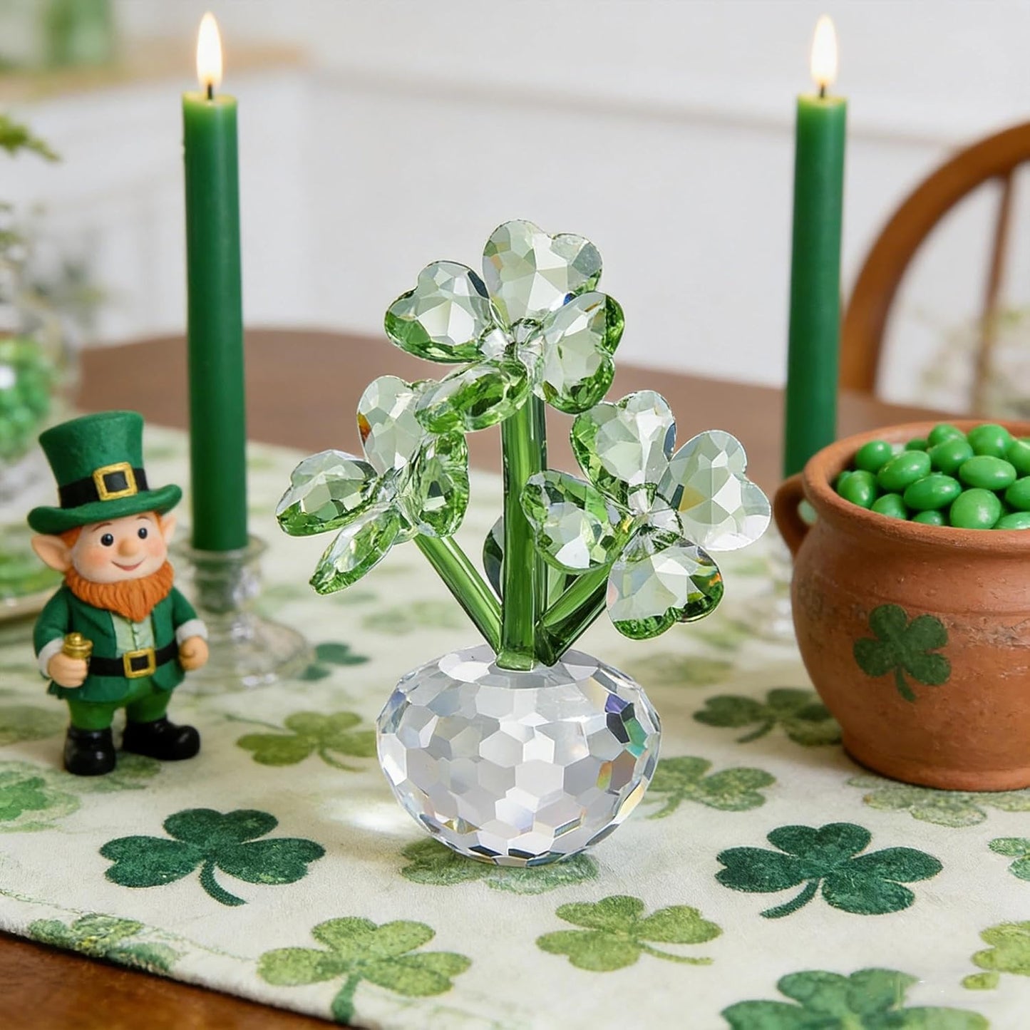 QFkris Crystal Flower Dreams Four-Leaf Clover Figurine - Perfect St. Patrick's Day Gift | 3.7" Crystal Ornament for Mother's Day, Thanksgiving, Valentine's Day