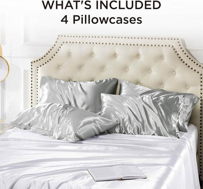 Bedsure Satin Pillowcase - Silky Silver Grey Pillowcases for Hair & Skin | Queen Size 20x30 Inches, Set of 4