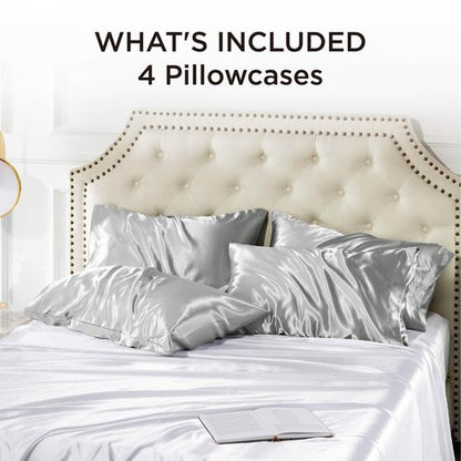Bedsure Satin Pillowcase for Hair and Skin Queen - Silver Grey Silky Pillowcase 20x30 Inches - Set of 4 with Envelope Closure, Similar to Silk Pillow Cases, Gifts for Women Men
