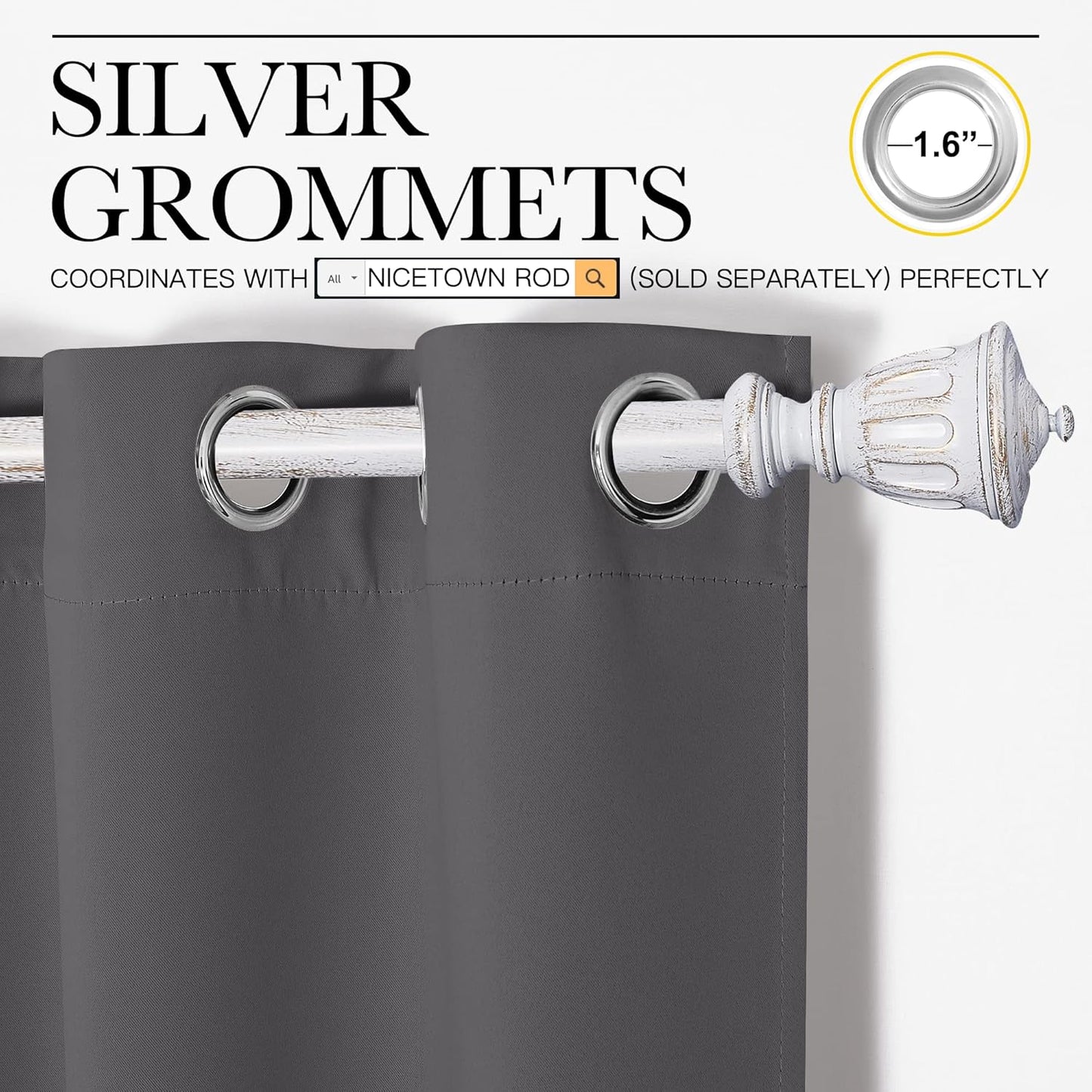 NICETOWN Grey Blackout Curtain Panels - Thermal Insulated Grommet Top Draperies | 2 Panels, W42 x L68-inch