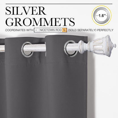 NICETOWN Grey Blackout Curtain Panels - Thermal Insulated Grommet Top Draperies | 2 Panels, W42 x L68-inch
