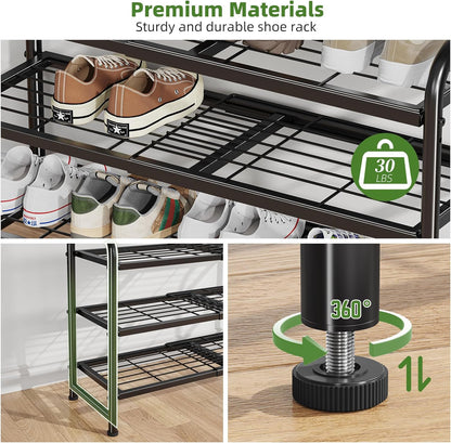 Simple Trending 3-Tier Expandable Shoe Rack - Stackable Metal Organizer for Closet & Entryway, Black