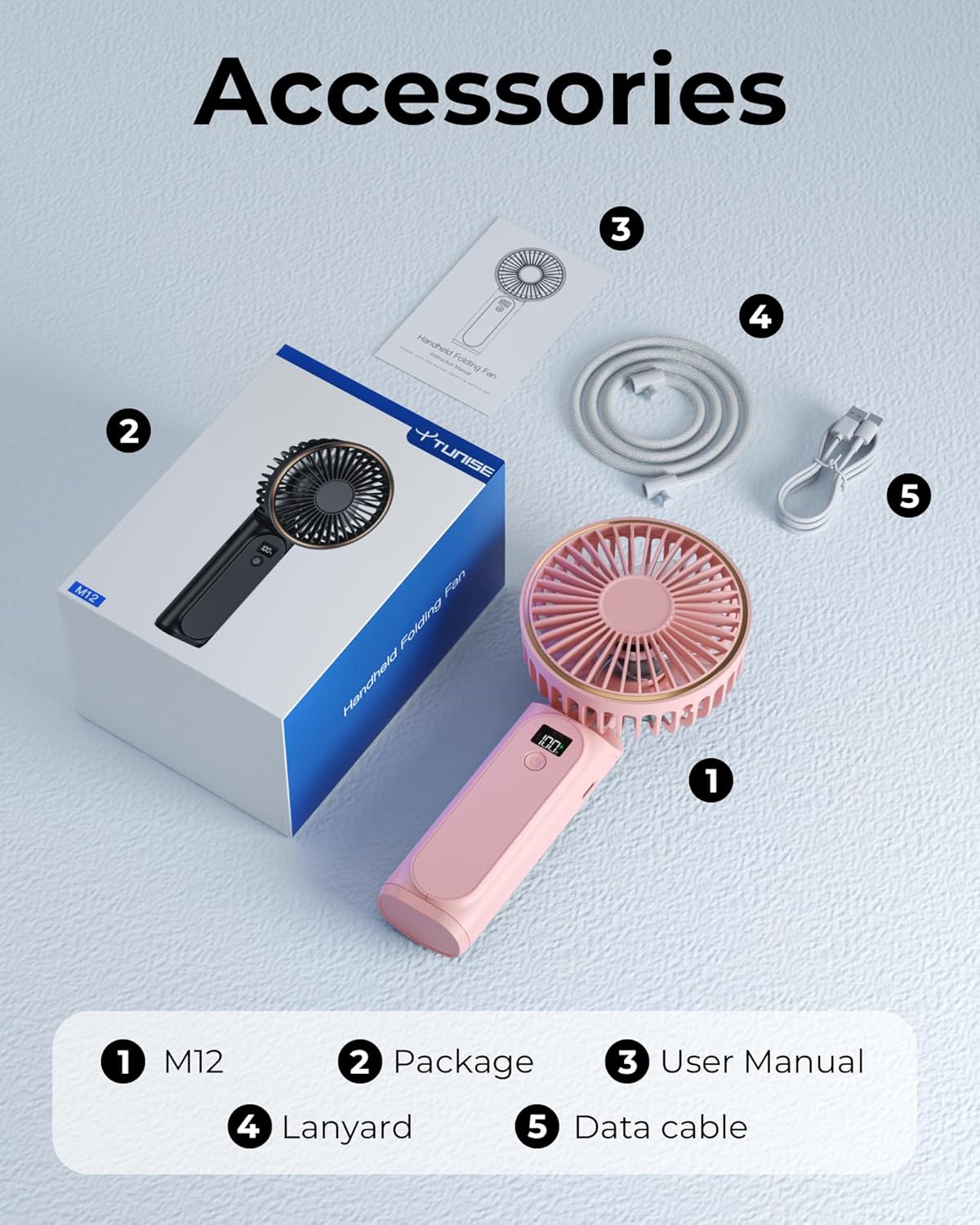 TUNISE Portable Handheld Fan - 4000mAh Battery, 6 Speed Adjustable Wind | USB Rechargeable & Foldable