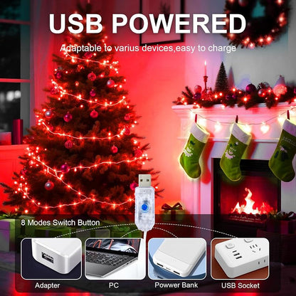 2 Pack USB Fairy String Lights 16ft Copper Wire with Remote & Timer - 8 Modes, Red (Variation: Red+2 Pack)