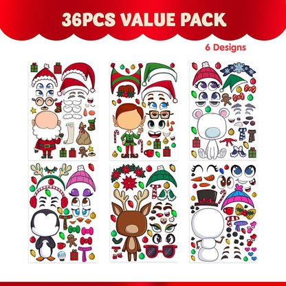 Variation of THIS listing Christmas Make-a-face Sticker Sheets - 36 Pcs Reindeer Snowman Elf For Kids Party Favor Art Craft Classroom