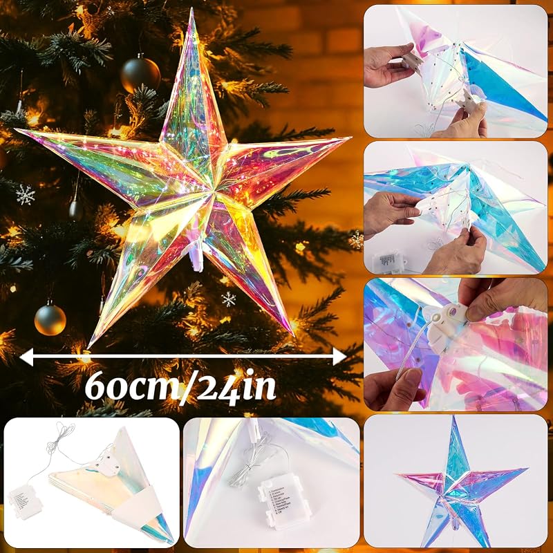 24-Inch Iridescent Moravian Star Lights - 5-Pointed 24inch Variation