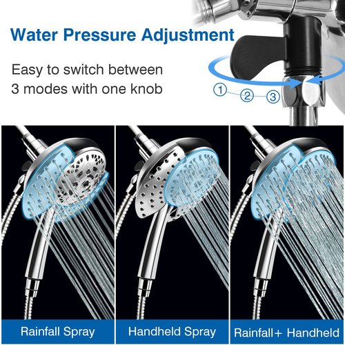 INAVAMZ Shower Heads with Handheld Spray Combo: 7.2" Rain Shower Head & Handheld Shower Head 2-IN-1 Shower Head with 60" Rotatable Stainless Steel Hose, Shower Trim Systems