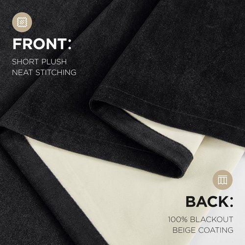 Joydeco Black 100% Blackout Curtains 84 Inch 2 Panels, Luxury Thermal Insulated Black Velvet Curtains for Bedroom Living Room, Soundproof Blackout Window Drapes, Rod Pocket & Back Tab (52W x 84L)