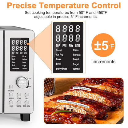 Nuwave Bravo Air Fryer Toaster Oven - 10-in-1 Convection Cooking, 21-Qt Capacity, Stainless Steel