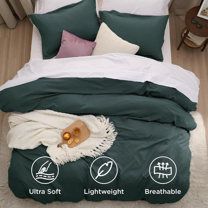 Bedsure King Size Duvet Cover Set - Extra Soft Prewashed Cotton-Like Polyester in Forest Green | 3 Pieces with Zipper Closure