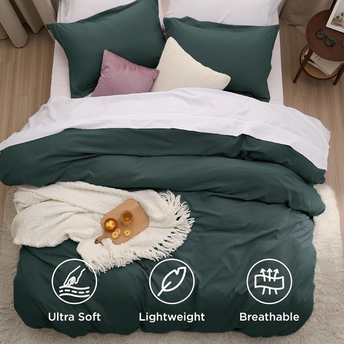 Bedsure Forest Green Duvet Cover Set - Extra Soft Cotton-Like Polyester, Full Size 3 Pieces with Zipper Closure