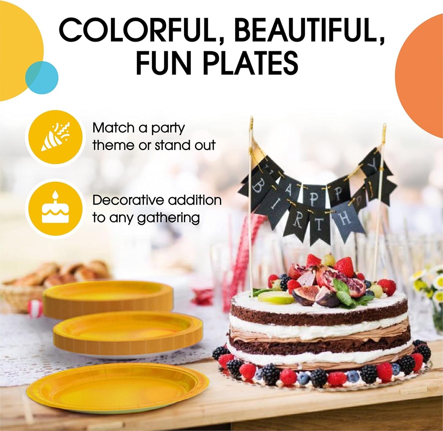 Skiennix Heavy-Duty Yellow Disposable Paper Plates - 9 Inch, 100 Pcs for Parties & Events