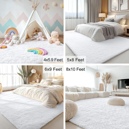 OLANLY Large Area Rug - Soft Fluffy Shaggy Indoor Carpet for Living Room & Bedroom | 7x12 ft, White