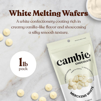 Merckens White Melting Chocolate Wafers - 1 Pound of Premium Quality for Cake Pops, Cocoa Bombs & Desserts