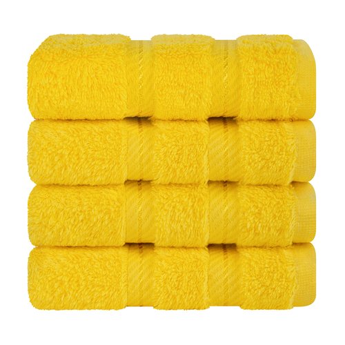 American Soft Linen Luxury Washcloths for Bathroom, 600 GSM 100% Cotton 4 Piece Turkish Wash Cloth Set, 13x13 in Soft Rags for Body and Face, Yellow Washcloths