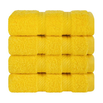 American Soft Linen Luxury Washcloths for Bathroom, 600 GSM 100% Cotton 4 Piece Turkish Wash Cloth Set, 13x13 in Soft Rags for Body and Face, Yellow Washcloths