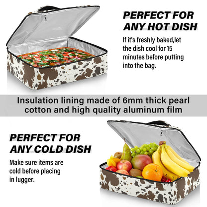 Kigai Cow Print Casserole Dish Carrier for Hot or Cold Food Storage,Insulated Casserole Carrying Case Perfect for Parties, Picnics and Camping; Fits 9” x 13”Baking Dishes