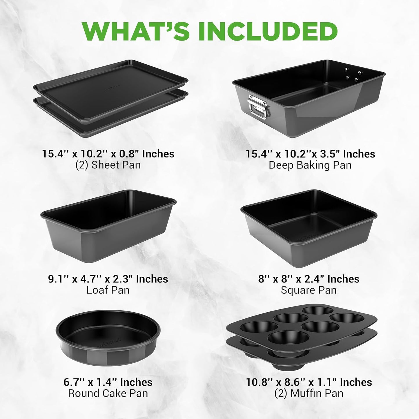 NutriChef 8-Piece Nonstick Bakeware Set - Premium Steel Baking Pans for Cakes, Muffins, Brownies & More - Black