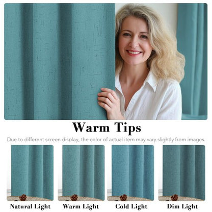 H.VERSAILTEX Linen Blackout Curtains 45 Inches Long 100% Absolutely Blackout Thermal Insulated Textured Linen Look Curtain Draperies Anti-Rust Grommet, Energy Saving with White Liner, 2 Panels, Teal