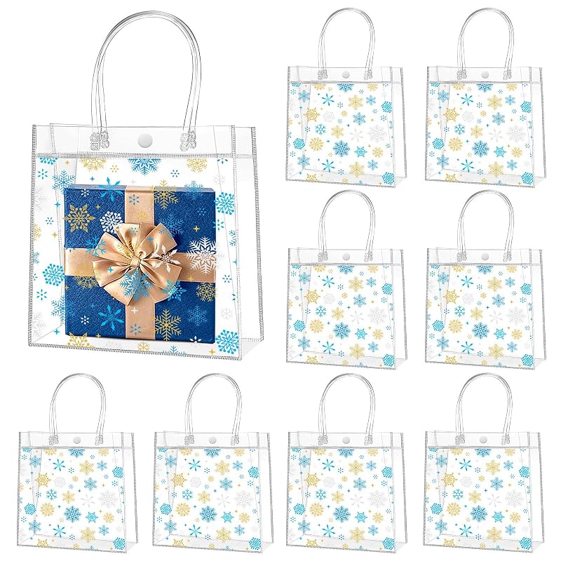 Snowflake 28 Pcs Clear Gift Bags with Handles - PVC Winter Gift Bags (Variation: Snowflake)