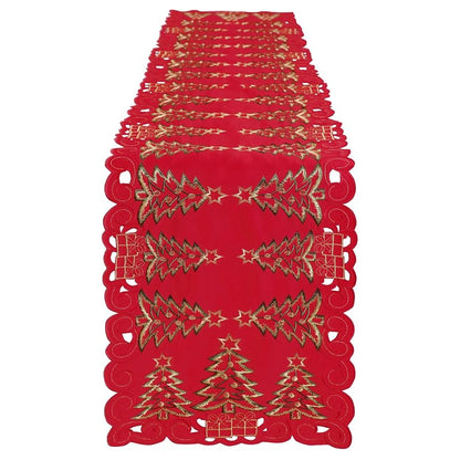 13"x70" Christmas Table Runner - Embroidered Red Tree & Gifts, Polyester | Simplebrand