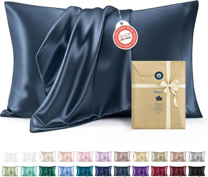 Bedsure King Size Satin Pillowcase Set - Blue Silky Pillow Cases for Hair & Skin, 20x36 Inches, 2-Pack