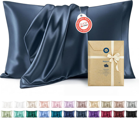 Bedsure Satin Pillowcase - Luxurious Silk-Like Comfort | Standard Size 20x26 Inches, Blue - Perfect Gift for All