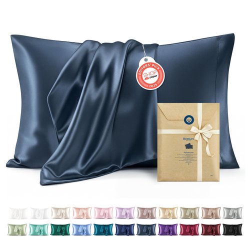 Bedsure King Size Satin Pillowcase Set of 2 - Blue Silky Pillow Cases for Hair and Skin with Envelope Closure, Similar to Silk Pillow Cases, Gifts for Women Men, 20x36 Inches, 2pcs