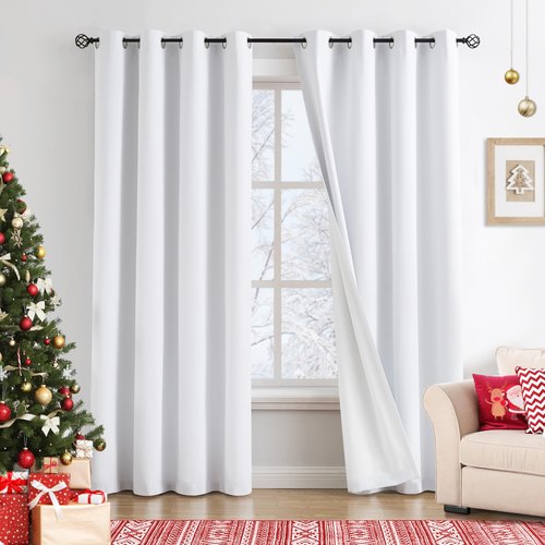 Jubilantex White Full Blackout Curtains Linen Coating Window Curtains Room Darkening Thermal Insulated Grommet Window Treatment Panels 54"x95",2 Pair