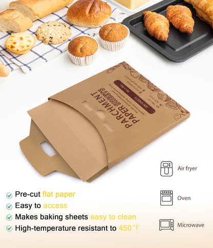 Parchment Paper Sheets - 200 Precut 8x8 Inch Non-Stick Baking Squares | Ideal for Grilling, Air Frying, and Roasting