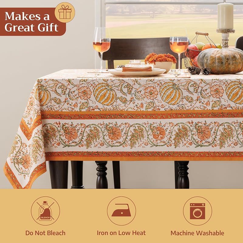 Pumpkin Spice 60" x 120" Rectangular Cotton Tablecloth - 100% Cotton, Maison d'Hermine (Variation 007)