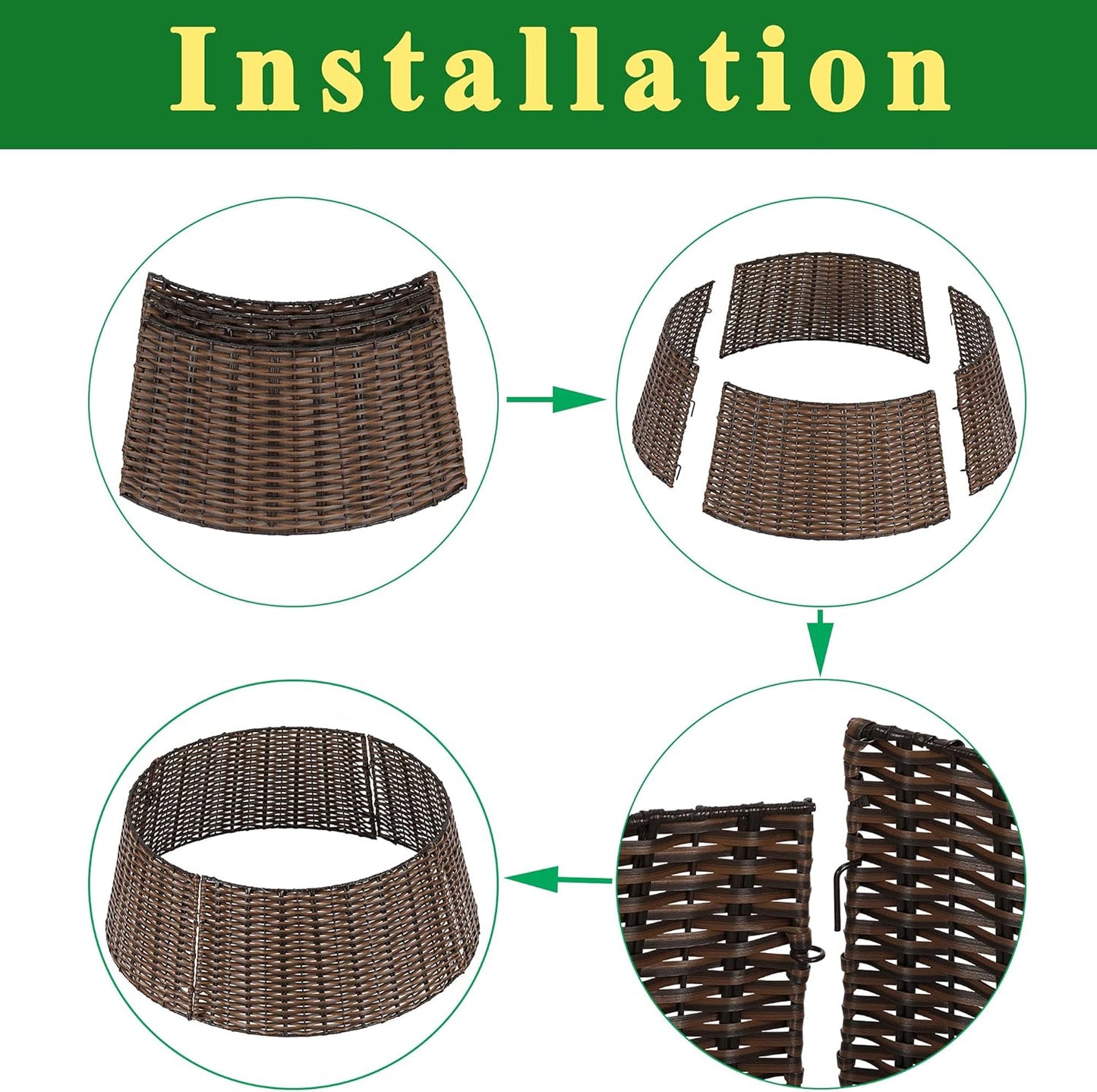 Regine Switzerland Christmas Tree Collar - 23” Handmade Rattan Wicker Base Cover for Holiday Decor