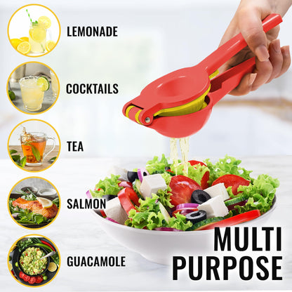 Zulay Metal 2-In-1 Lemon Squeezer Manual - Sturdy, Max Extraction Hand Juicer Lemon Squeezer Gets Every Last Drop - Easy to Clean Manual Citrus Juicer - Easy-to-Use Lemon Juicer Squeezer - Red/Yellow