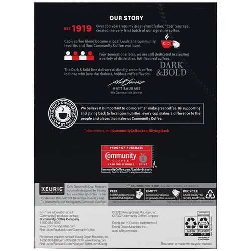 Community Coffee Dark & Bold Extra Boost Coffee Pods - 96 Count for Keurig 2.0 | Rich Flavor & Convenience