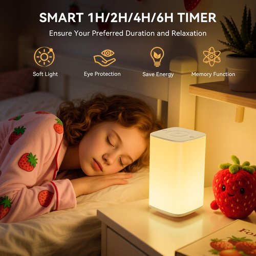 Auxmir Nursery Night Light for Baby, Portable Night Lamp with LED Stepless Dimming & 256 RGB Colors for Kids Adult, Breastfeeding, Sleep Aid, 4000mAh Rechargeable Bedside Table Lamp with Timer, White