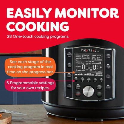 Instant Pot Pro 10-in-1 Pressure Cooker - Versatile Slow Cooker & Steamer | 6 Quart, Black, 800+ Recipes