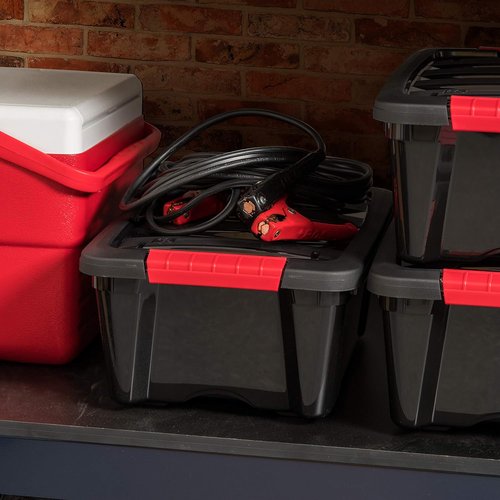 IRIS USA 13 QT Plastic Storage Box - Durable BPA-Free Containers with Lids & Latches | 6 Pack - Black