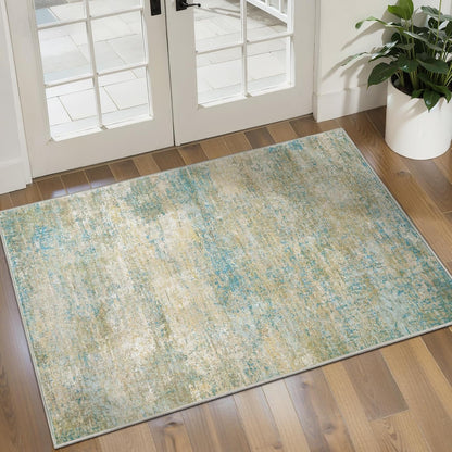 Tangsoo Washable 2x3 Area Rug - Modern Non-Slip Soft Rug for Entryway, Kitchen & Living Room | Blue/Beige