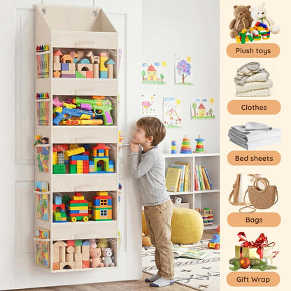 Ofiray Home Yarn Storage Organizer - 5 Drawer Over-The-Door Knitting Holder with 10 Mesh Pockets | Beige